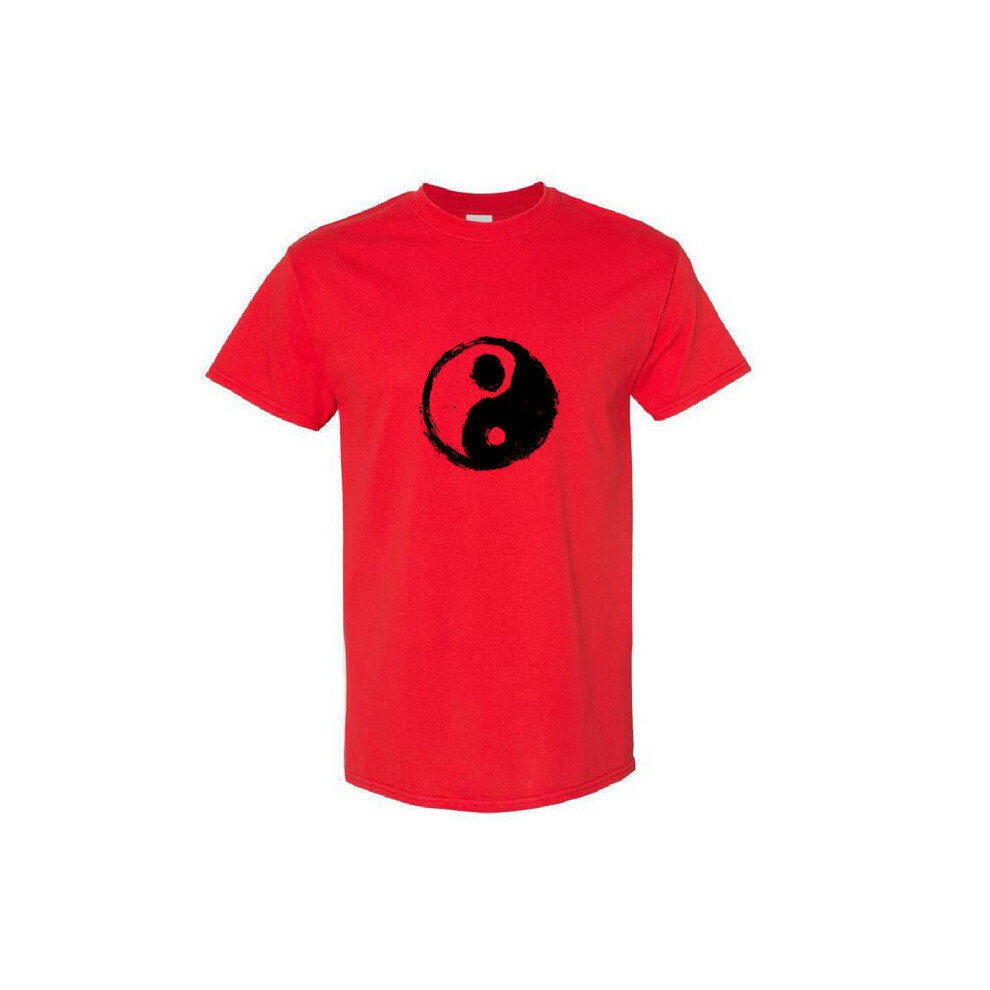 (Red, M) Ying Yang Vintage Unique Spiritual Chinese Philosophy Symbol Men T Shirt Tee Top