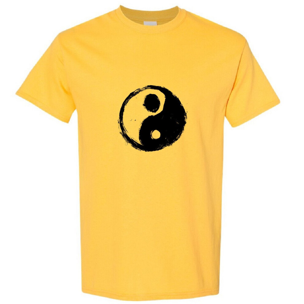 (Yellow, S) Ying Yang Vintage Unique Spiritual Chinese Philosophy Symbol Men T Shirt Tee Top