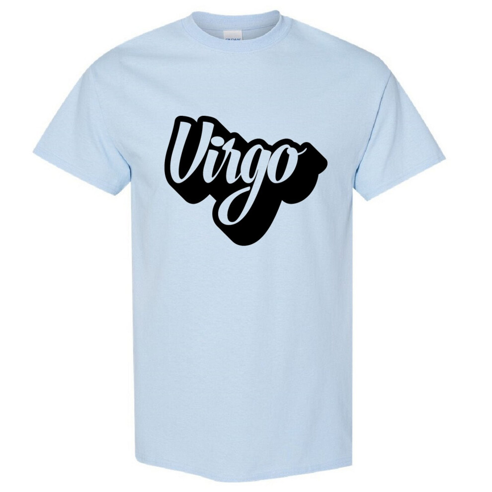 (Light Blue, S) Virgo Text Zodiac Horoscope Astrological Symbol Sign Men T Shirt Tee Top