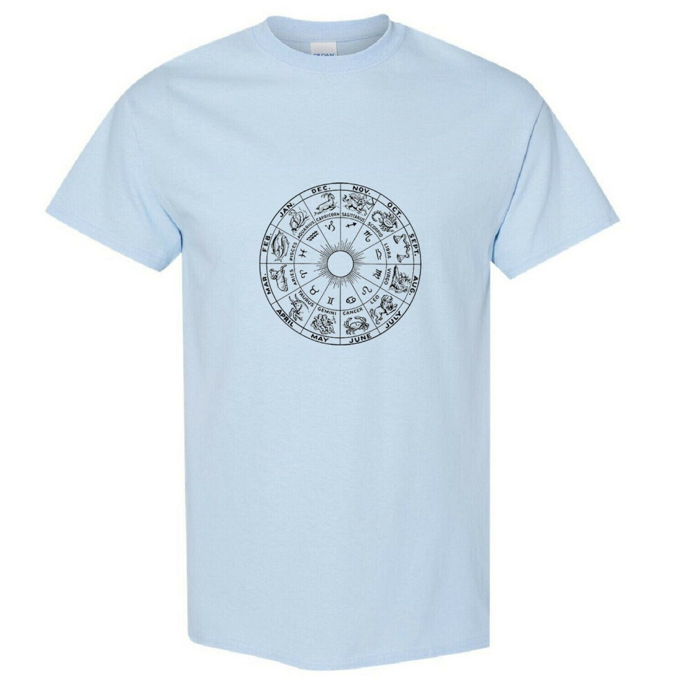 (Light Blue, S) Zodiac Horoscope Astrological Symbol Sign Unique Personality Men T Shirt Tee Top