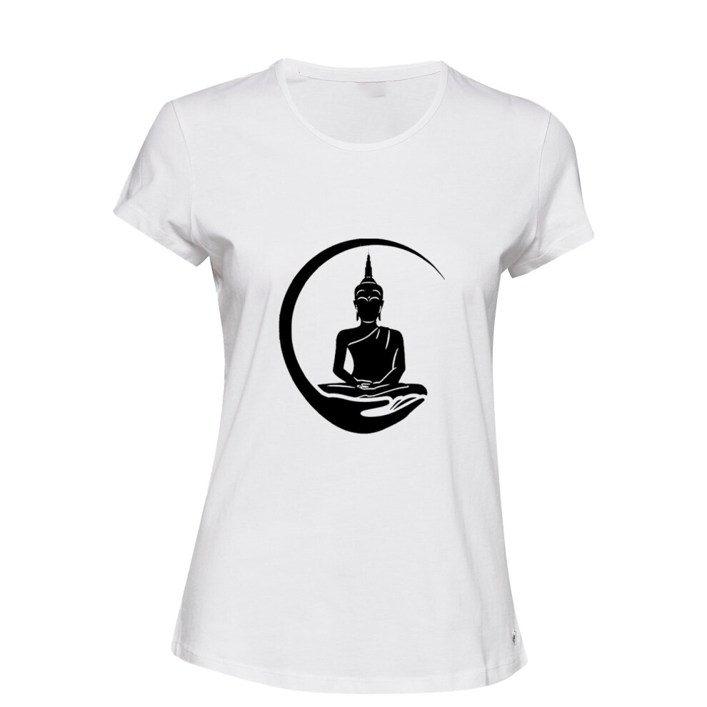 (White, M) Gautama Zen Buddha Buddhism Buddhist Religion Art Ladies Women T Shirt Tee Top