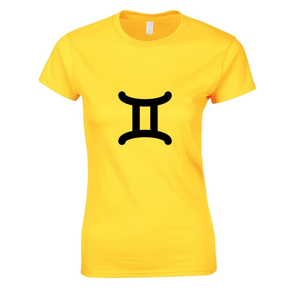 (Yellow, S) Gemini 2 Zodiac Horoscope Astrological Symbol Sign Ladies Women T Shirt Tee Top