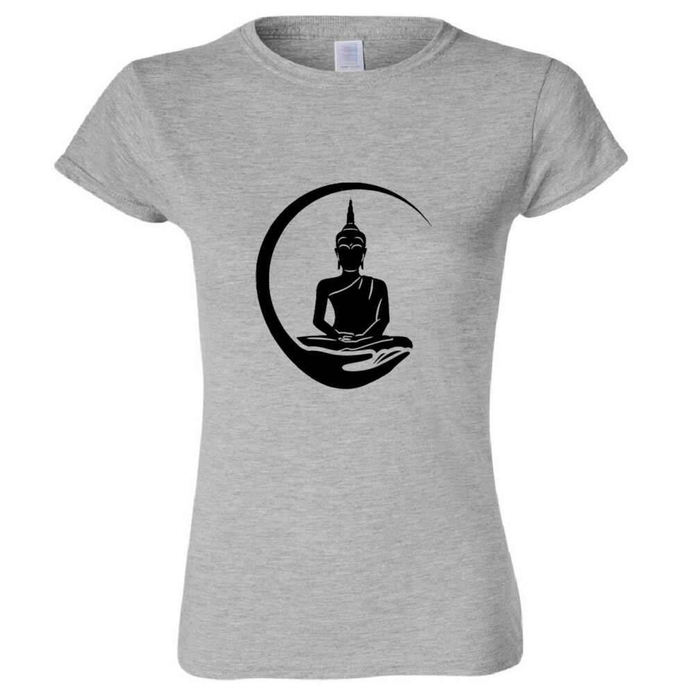 (Sport Grey, 2XL) Gautama Zen Buddha Buddhism Buddhist Religion Art Ladies Women T Shirt Tee Top