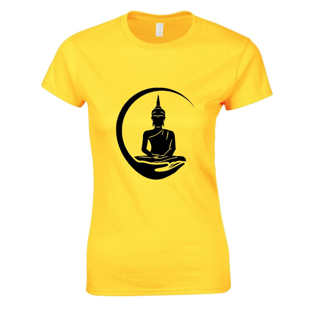 (Yellow, S) Gautama Zen Buddha Buddhism Buddhist Religion Art Ladies Women T Shirt Tee Top