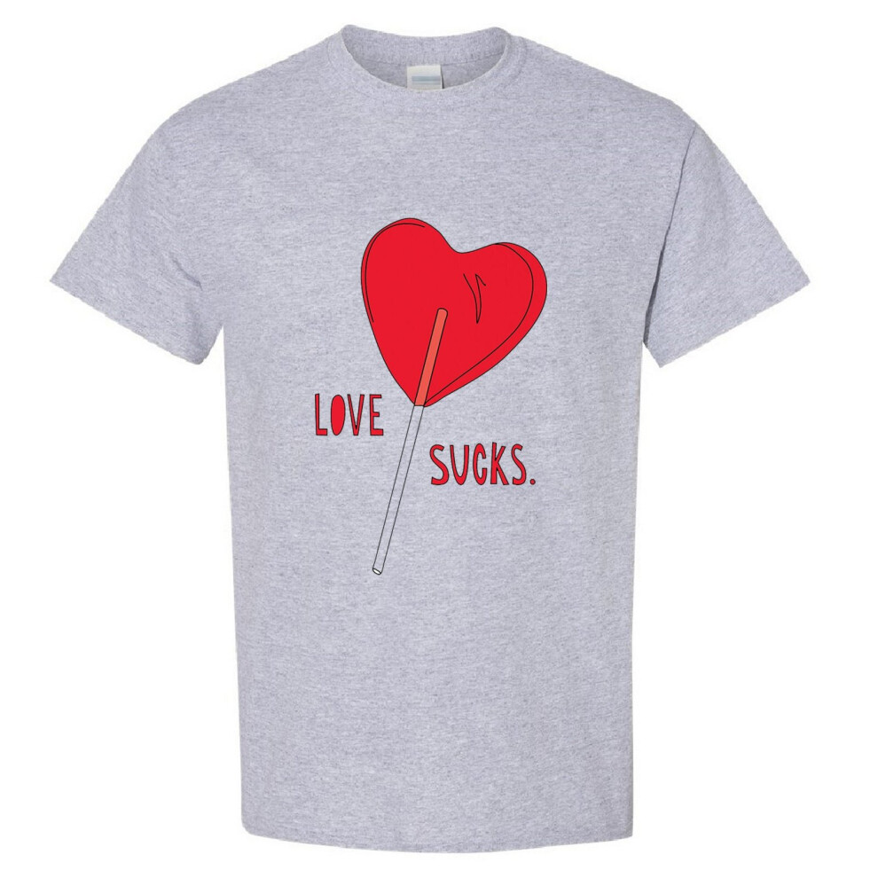 (Sport Grey, S) Love Sucks Red Lolly Pop Stick Candy Funny Novelty Men T Shirt Tee Top