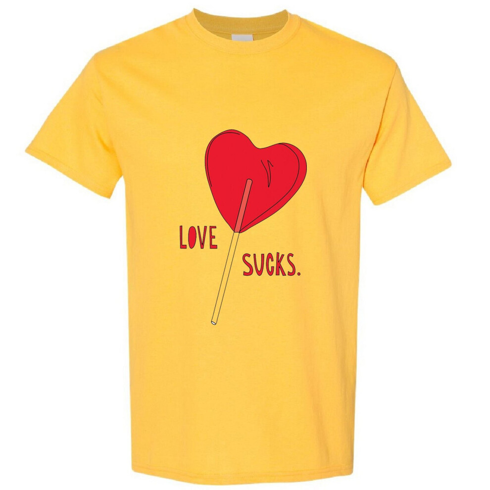 (Yellow, L) Love Sucks Red Lolly Pop Stick Candy Funny Novelty Men T Shirt Tee Top