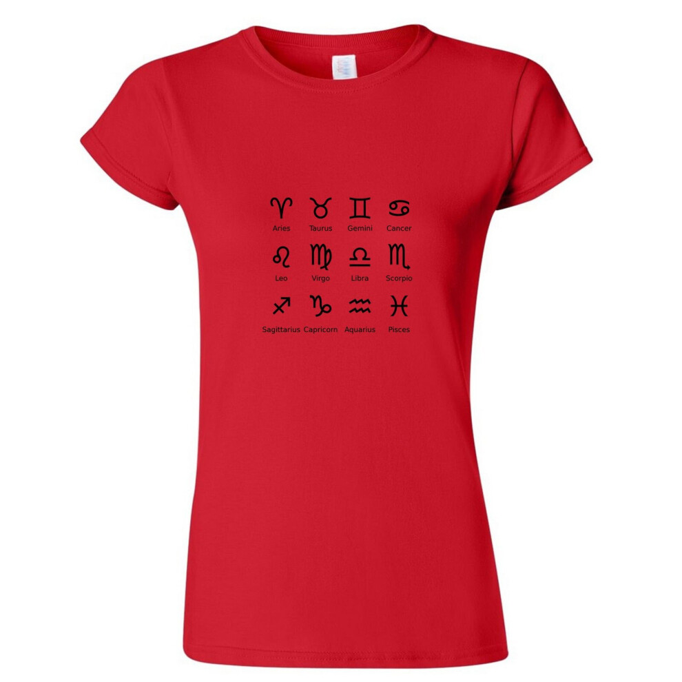 (Red, M) Zodiac Horoscope Astro Astrological Symbol Sign Ladies Women T Shirt Tee Top