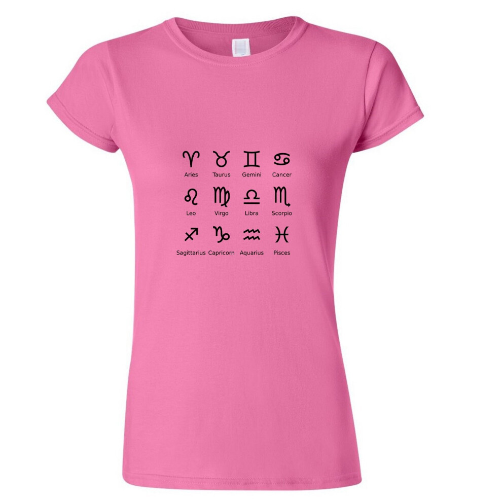 (Pink, M) Zodiac Horoscope Astro Astrological Symbol Sign Ladies Women T Shirt Tee Top