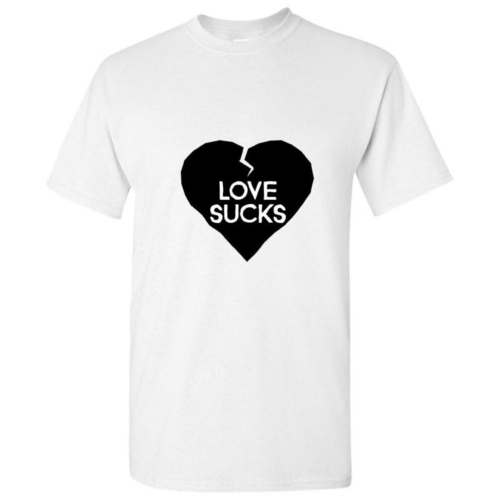 (White, S) Love Sucks Broken Heart Lover Funny Joke Novelty Men T Shirt Tee Top