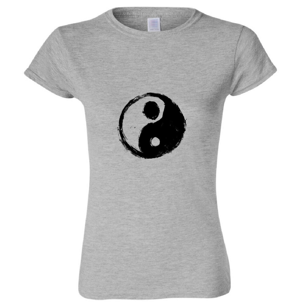 (Sport Grey, XL) Ying Yang Vintage Unique Spiritual Chinese Ladies Women T Shirt Tee Top