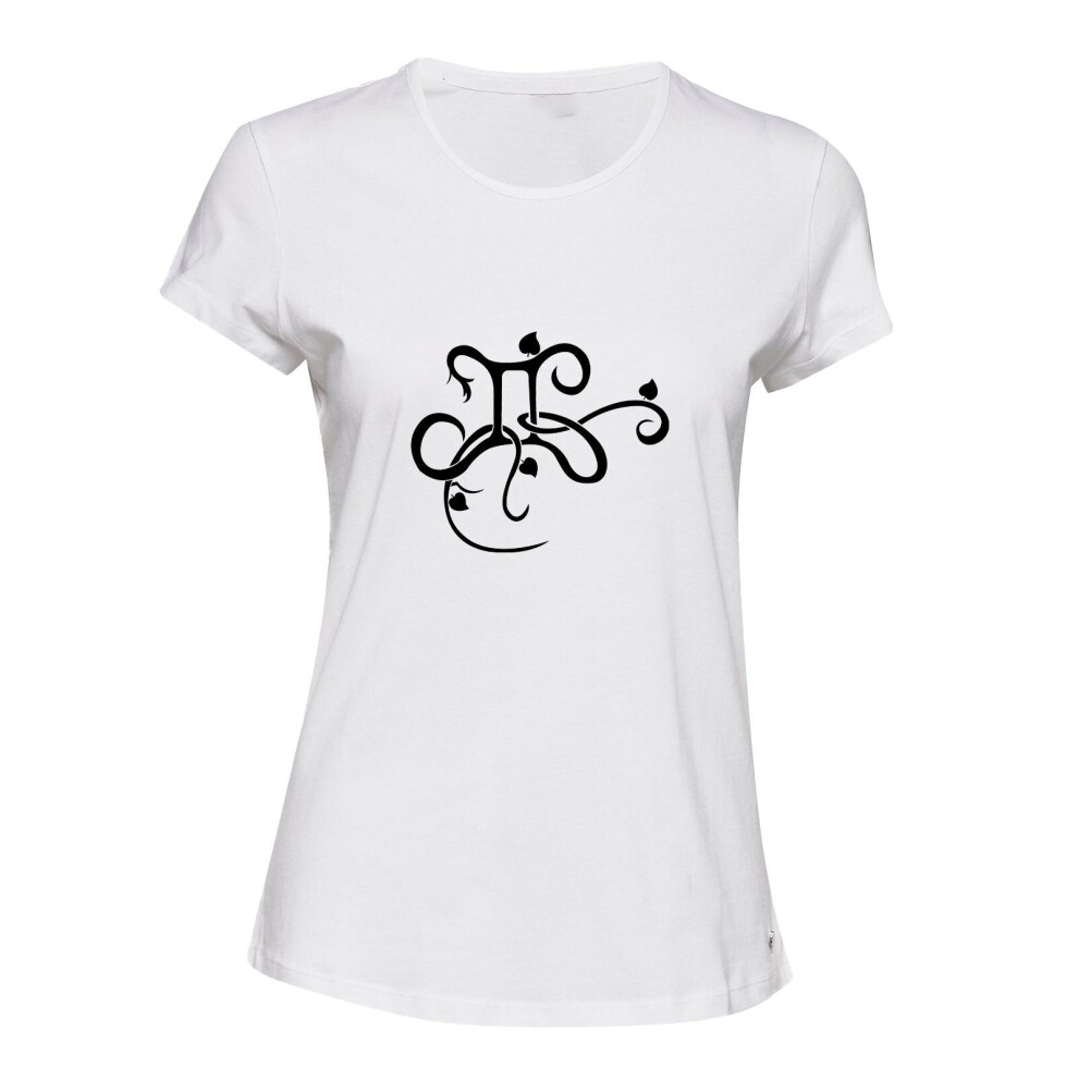 (White, S) Gemini Caligraphy Zodiac Horoscope Astrological Ladies Women T Shirt Tee Top