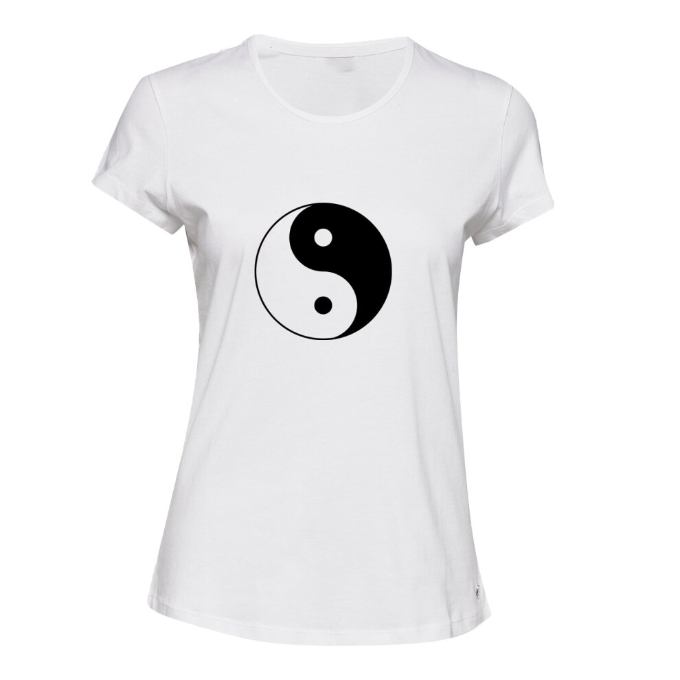 (White, S) Ying Yang Tao Unique Spiritual Chinese Philosophy Ladies Women T Shirt Tee Top