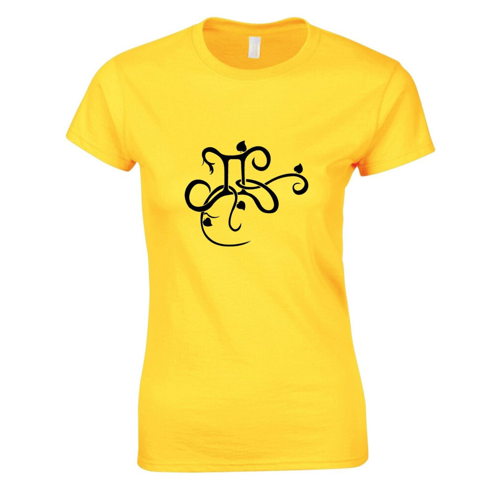 (Yellow, M) Gemini Caligraphy Zodiac Horoscope Astrological Ladies Women T Shirt Tee Top