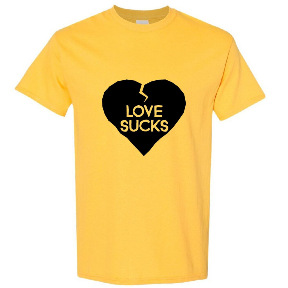 (Yellow, L) Love Sucks Broken Heart Lover Funny Joke Novelty Men T Shirt Tee Top