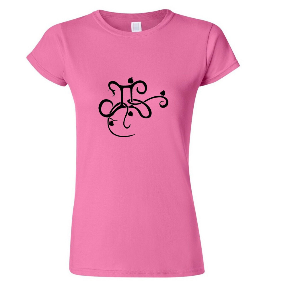 (Pink, M) Gemini Caligraphy Zodiac Horoscope Astrological Ladies Women T Shirt Tee Top