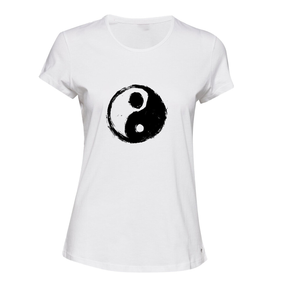 (White, XL) Ying Yang Vintage Unique Spiritual Chinese Ladies Women T Shirt Tee Top