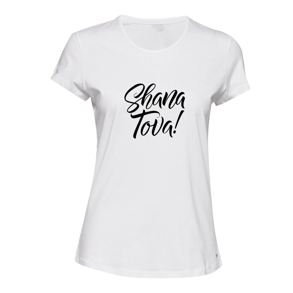 (White, S) Jewish Shana Shana Tova Good Happy New Year Ladies Women T Shirt Tee Top Judaism