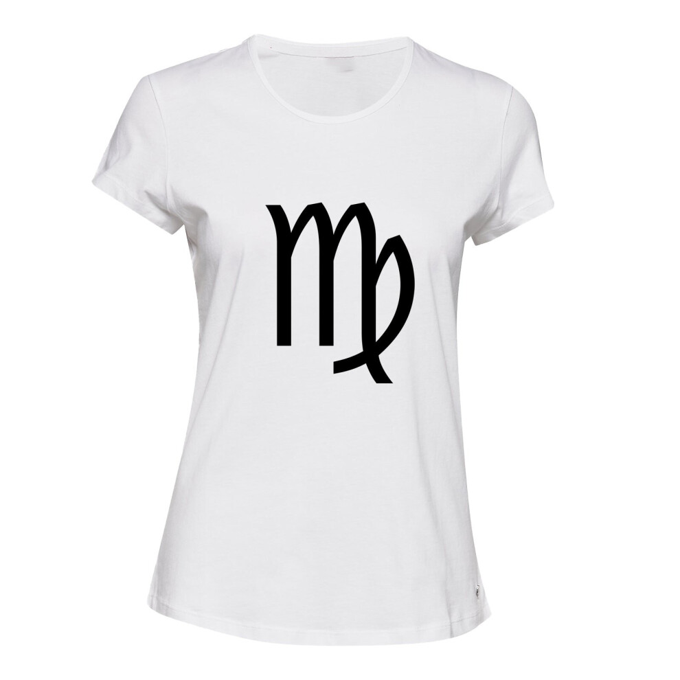 (White, M) Virgo Zodiac Horoscope Astrological Sign Symbol Ladies Women T Shirt Tee Top