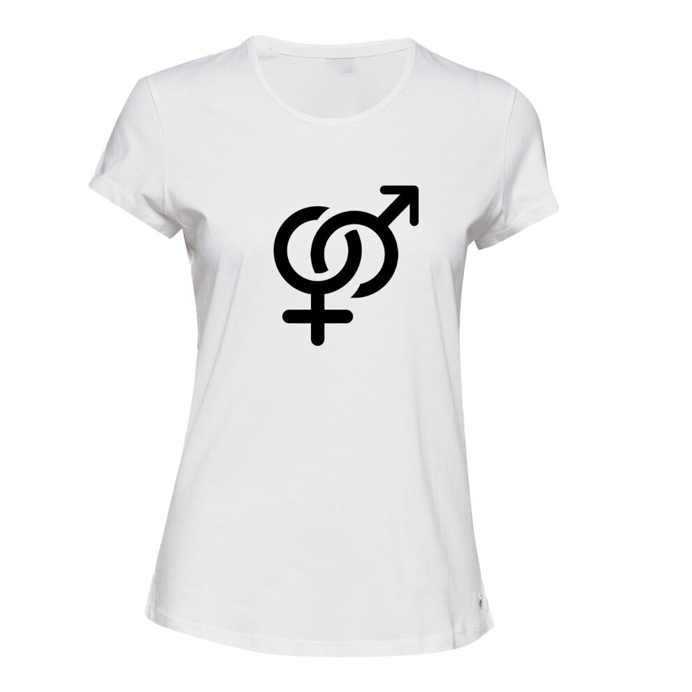 (White, L) Sex Symbol Peace Male Female Sign Funny Novelty Ladies Women T Shirt Tee Top