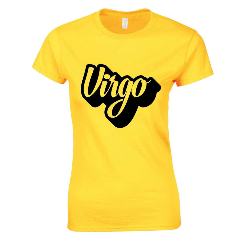 (Yellow, S) Virgo Text Zodiac Horoscope Astrological Sign Ladies Women T Shirt Tee Top