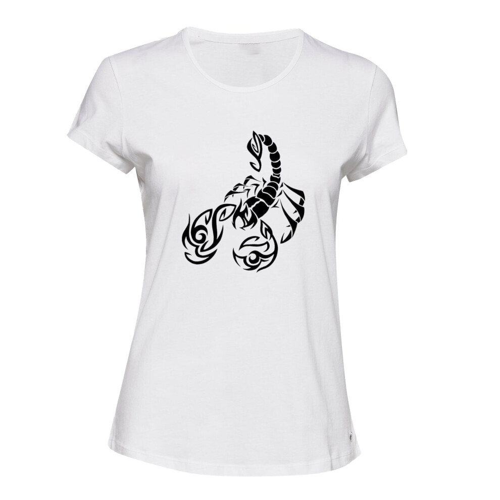 (White, M) Scorpio Scorpion Zodiac Horoscope Black Sign Ladies Women T Shirt Tee Top