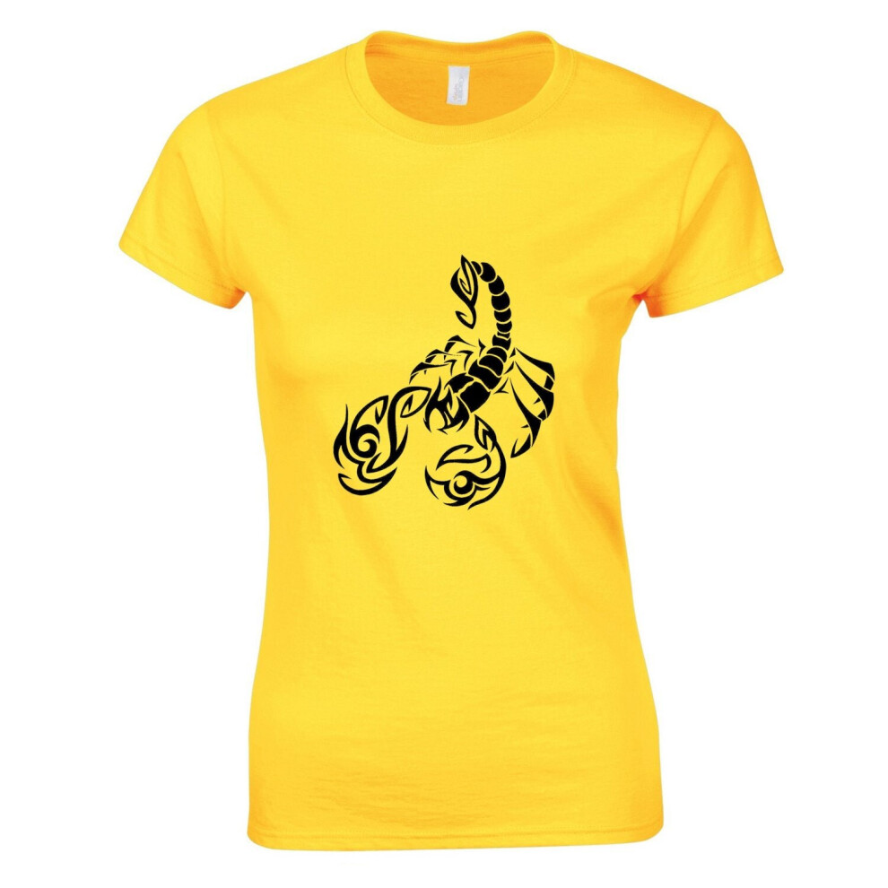 (Yellow, M) Scorpio Scorpion Zodiac Horoscope Black Sign Ladies Women T Shirt Tee Top