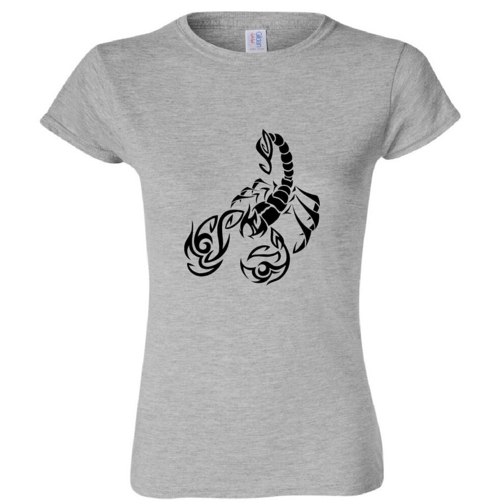 (Sport Grey, M) Scorpio Scorpion Zodiac Horoscope Black Sign Ladies Women T Shirt Tee Top