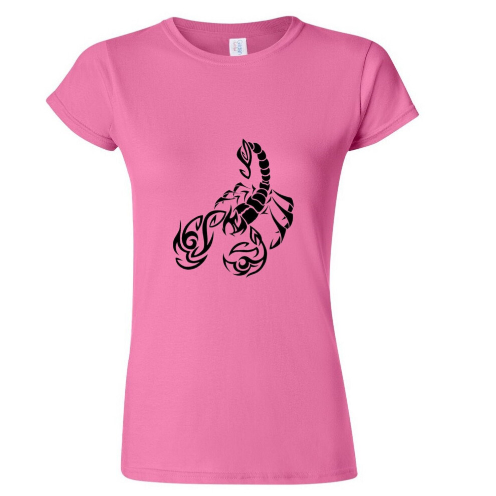 (Pink, M) Scorpio Scorpion Zodiac Horoscope Black Sign Ladies Women T Shirt Tee Top