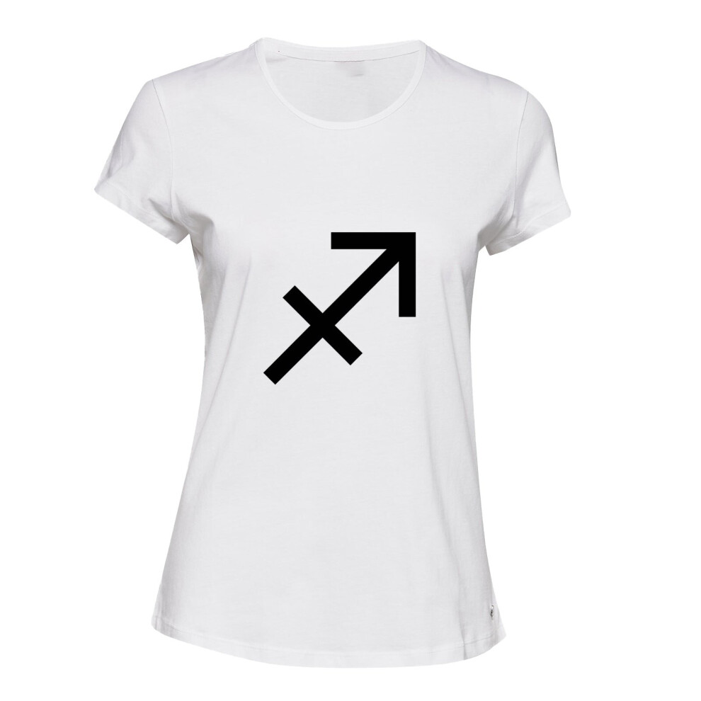 (White, S) Sagittarius Horoscopes Zodiac Symbol Star Sign Art Ladies Women T Shirt Tee Top