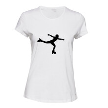 (White, XL) Roller Skate Skating Silhouette Vector Full Art Ladies Women T Shirt Tee Top