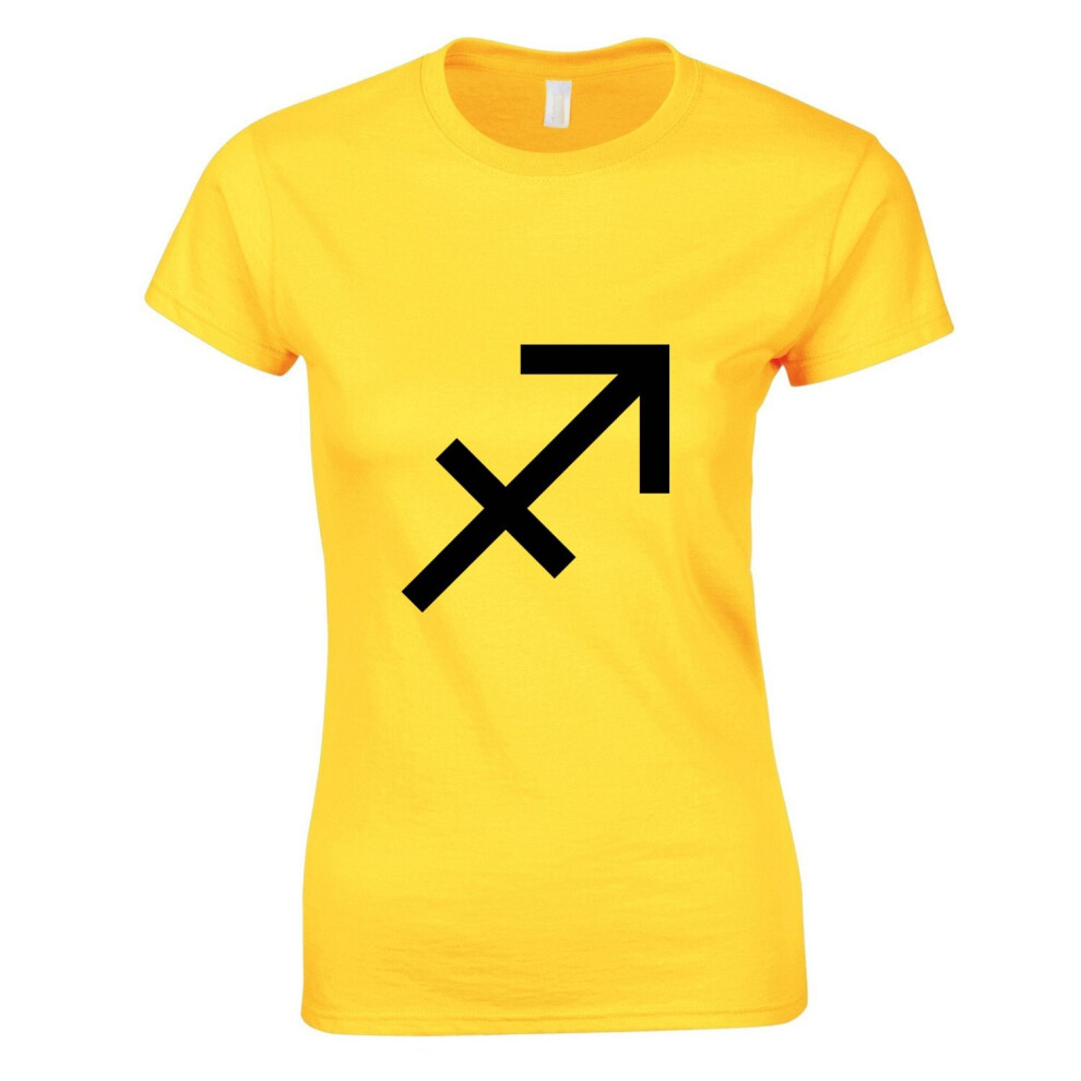 (Yellow, S) Sagittarius Horoscopes Zodiac Symbol Star Sign Art Ladies Women T Shirt Tee Top