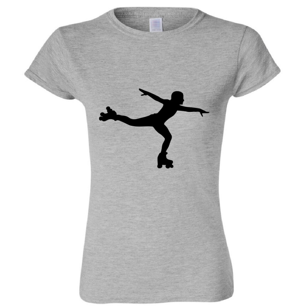 (Sport Grey, XL) Roller Skate Skating Silhouette Vector Full Art Ladies Women T Shirt Tee Top