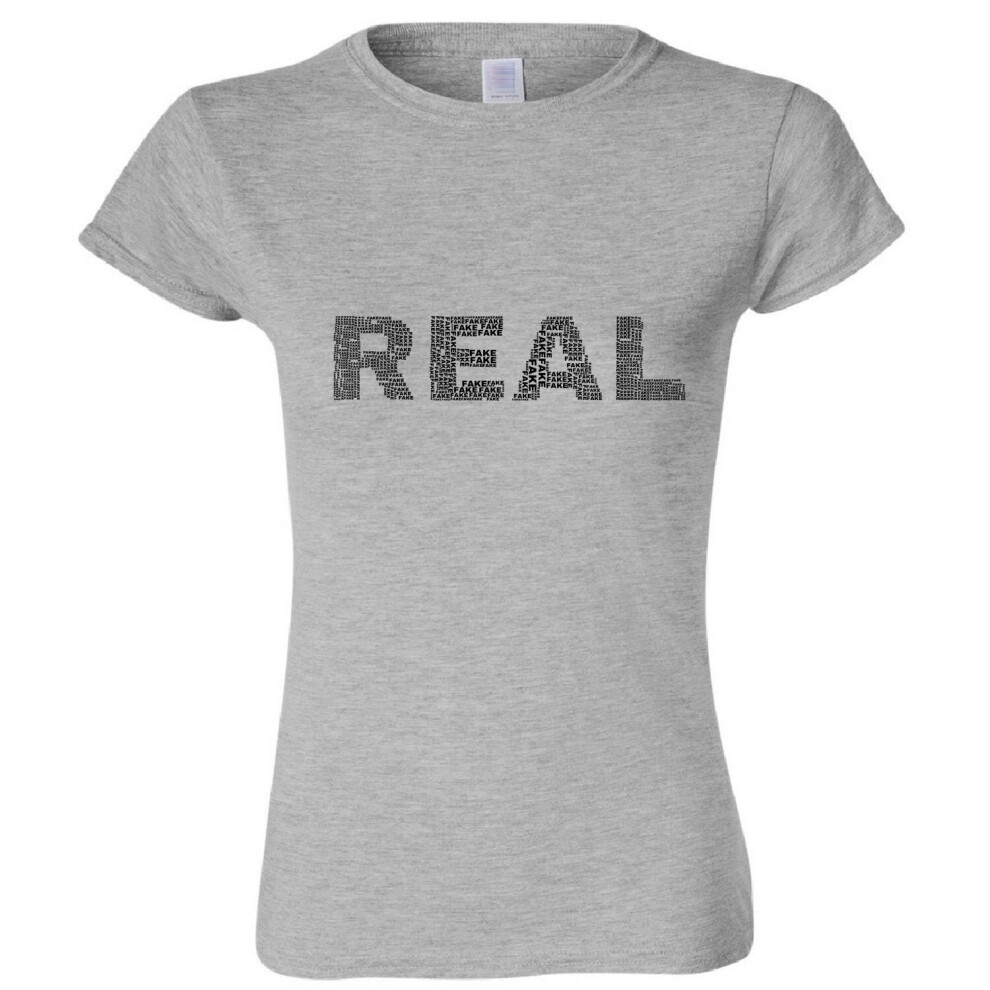 (Sport Grey, XL) Real Fake Black Text Art Silhouette 3D Art Female Ladies Women T Shirt Tee Top