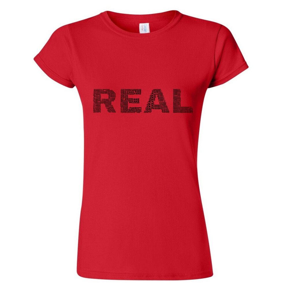 (Red, L) Real Fake Black Text Art Silhouette 3D Art Female Ladies Women T Shirt Tee Top