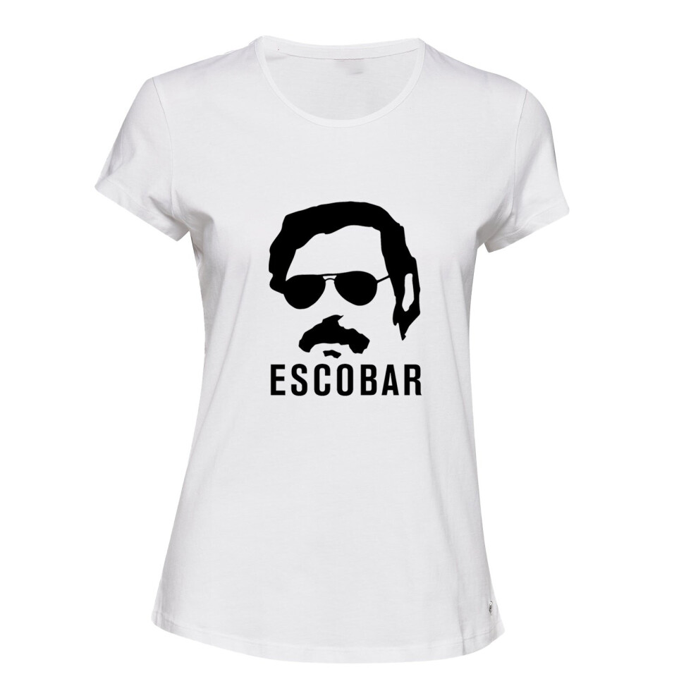 (White, 2XL) Pablo Escobar Narcos Cocaine Drug Colombia Art Ladies Women T Shirt Tee Top