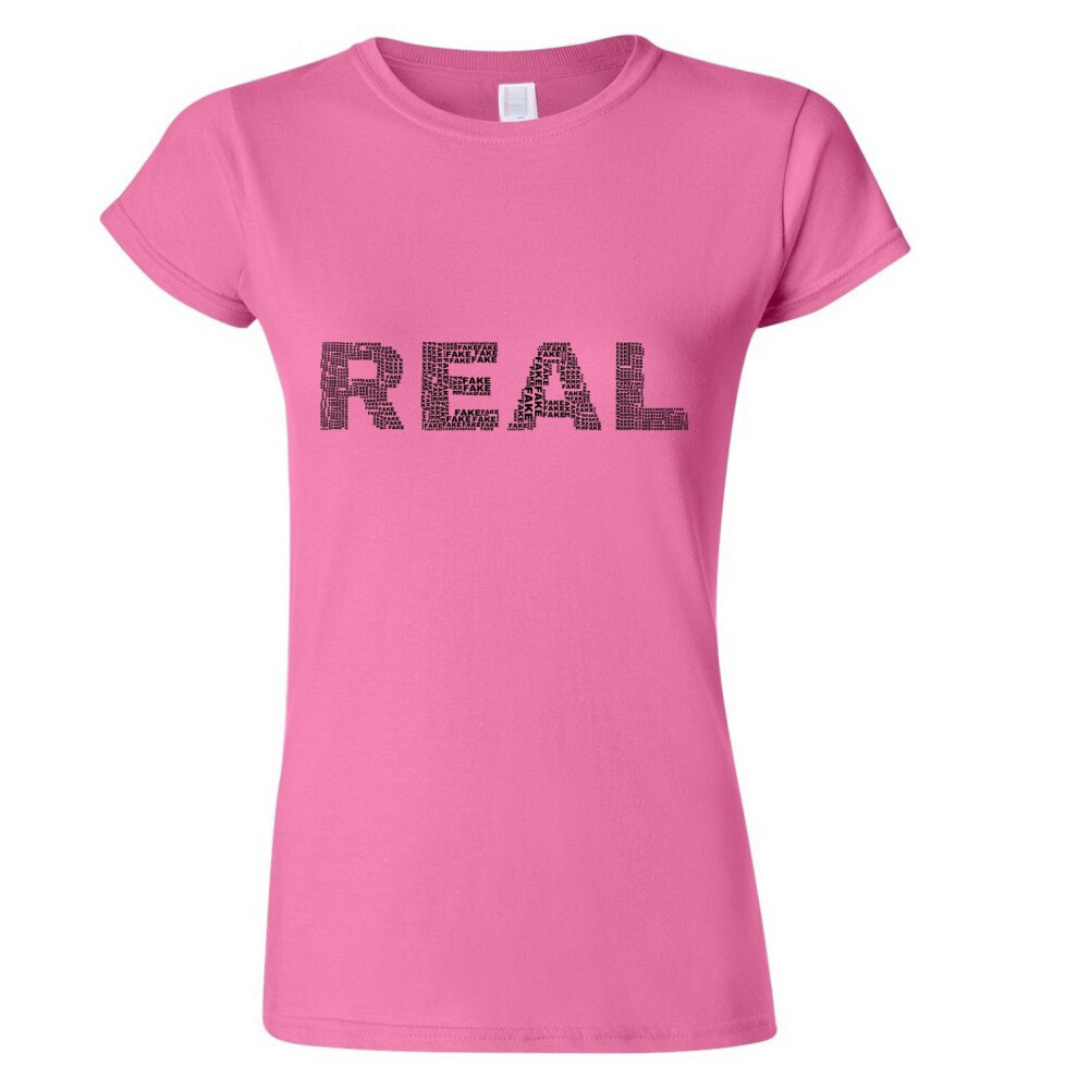 (Pink, XL) Real Fake Black Text Art Silhouette 3D Art Female Ladies Women T Shirt Tee Top