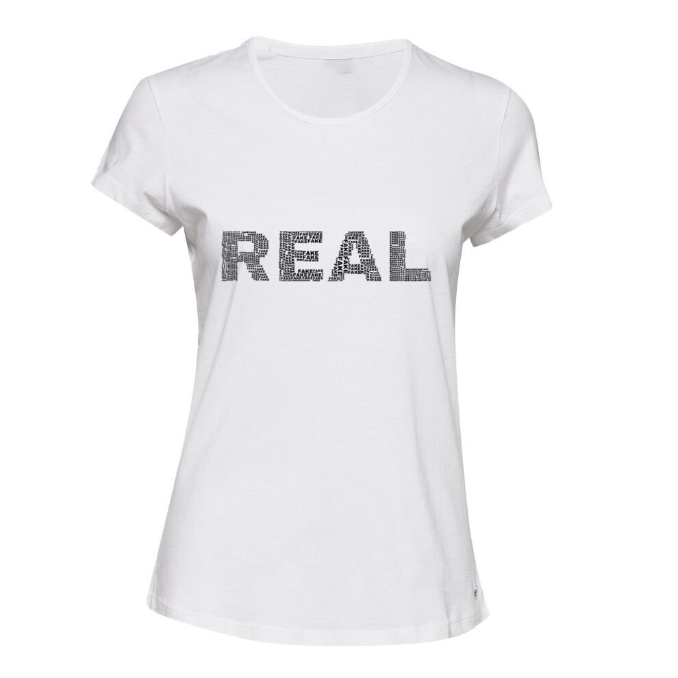 (White, 2XL) Real Fake Black Text Art Silhouette 3D Art Female Ladies Women T Shirt Tee Top