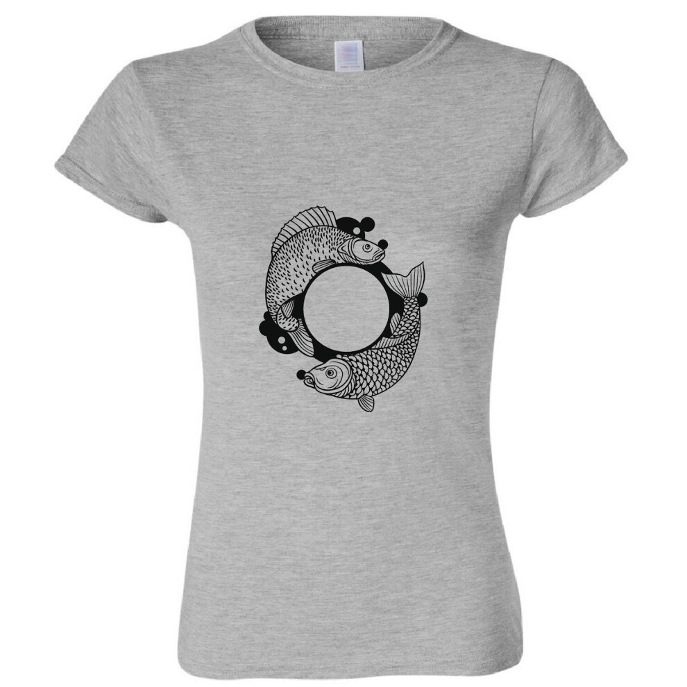 (Sport Grey, L) Pisces Fish Zodiac Sign Horoscope Fortune Symbol Ladies Women T Shirt Tee Top