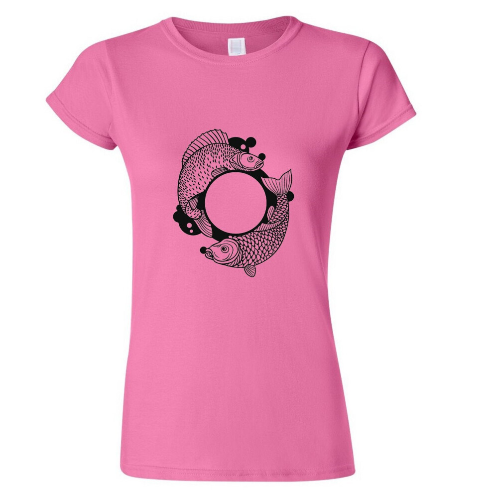 (Pink, L) Pisces Fish Zodiac Sign Horoscope Fortune Symbol Ladies Women T Shirt Tee Top