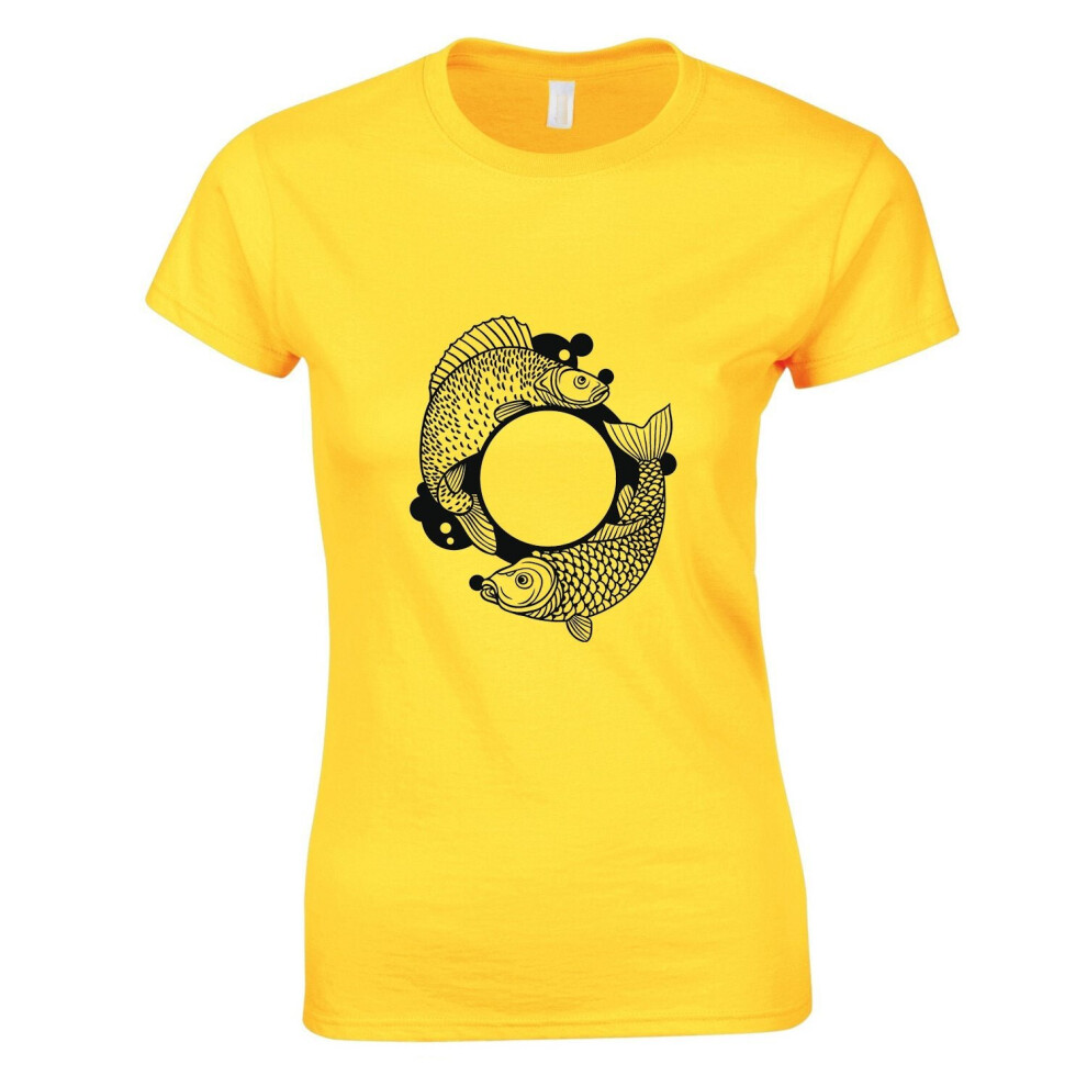 (Yellow, M) Pisces Fish Zodiac Sign Horoscope Fortune Symbol Ladies Women T Shirt Tee Top