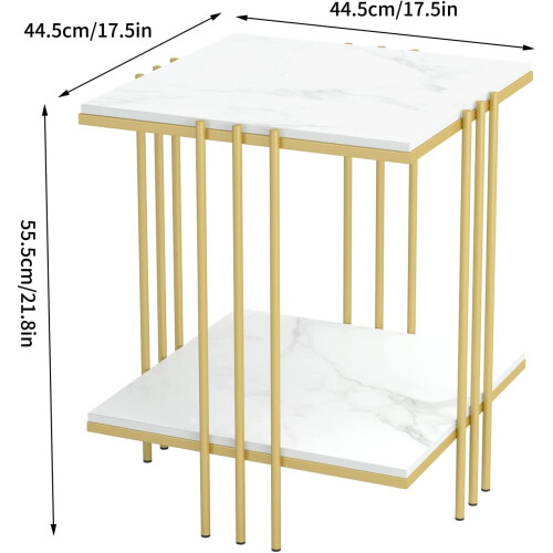 Marble Top Side Table Gold: 2 Tier Square White End Tables 1
