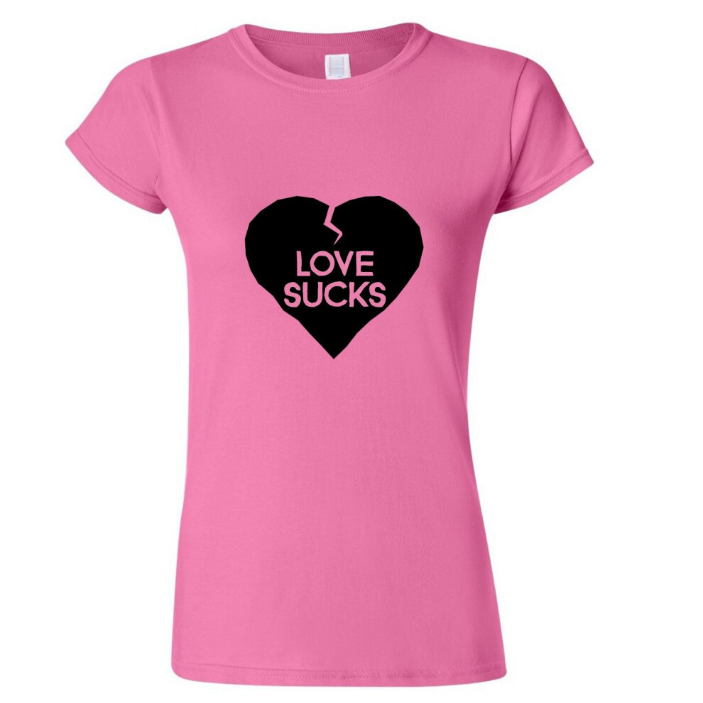 (Pink, S) Love Sucks Broken Heart Lover Funny Joke Novelty Ladies Women T Shirt Tee Top