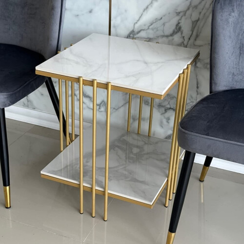 Marble Top Side Table Gold: 2 Tier Square White End Tables 2