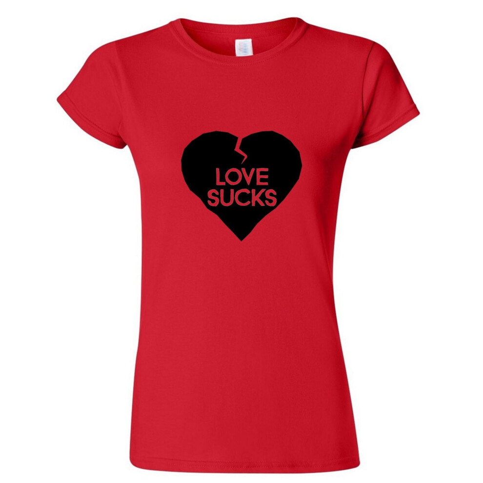 (Red, M) Love Sucks Broken Heart Lover Funny Joke Novelty Ladies Women T Shirt Tee Top