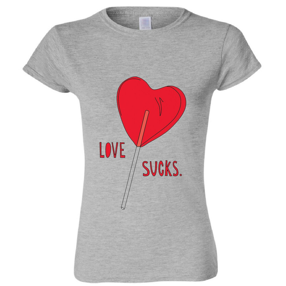 (Sport Grey, M) Love Sucks Red Lolly Pop Stick Candy Funny Novelty Ladies Women T Shirt Tee Top