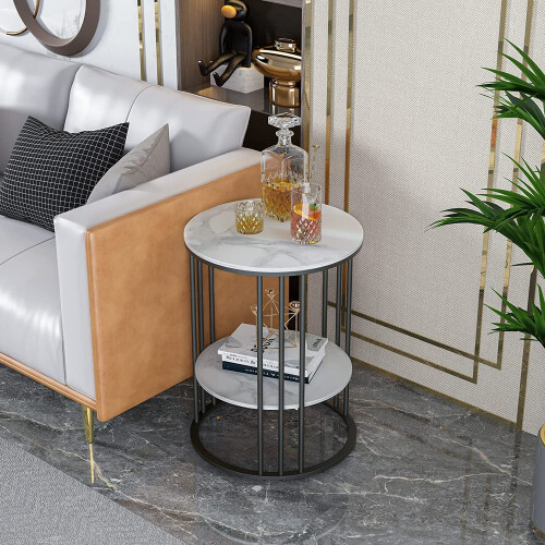 (Black) Round Side End Table Living Room Coffee Table 2