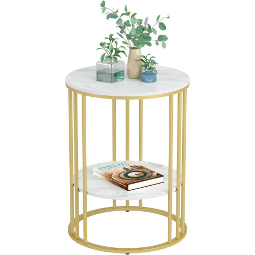 (Gold) Round Side End Table Living Room Coffee Table