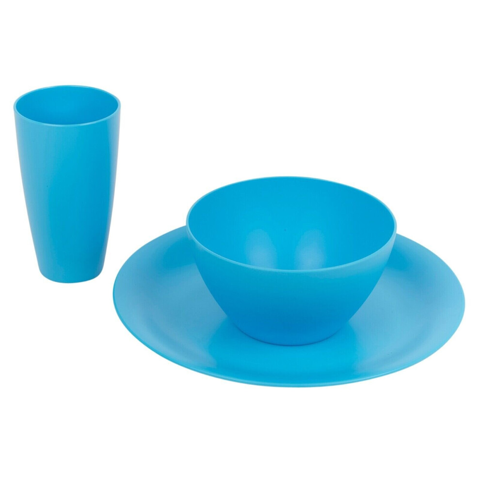 (Blue, 12 Piece) 12/24x Unbreakable Reusable Coloured Plastic Soup Cereal Bowls Cutlery Tableware