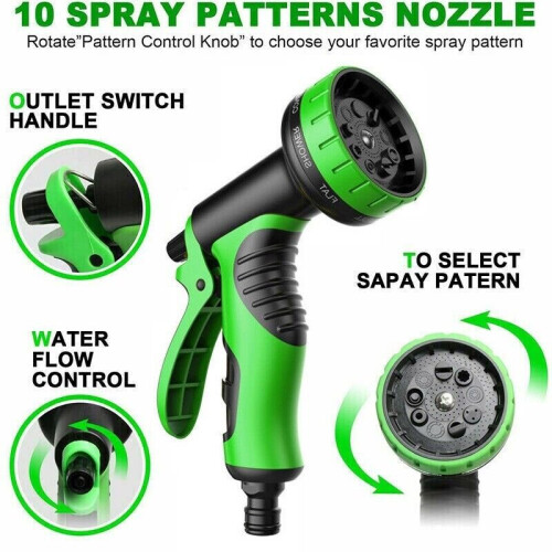 Heavy Duty Expandable Garden Hose Water Pipe 10 Pattern Spray Gun 75FT 1