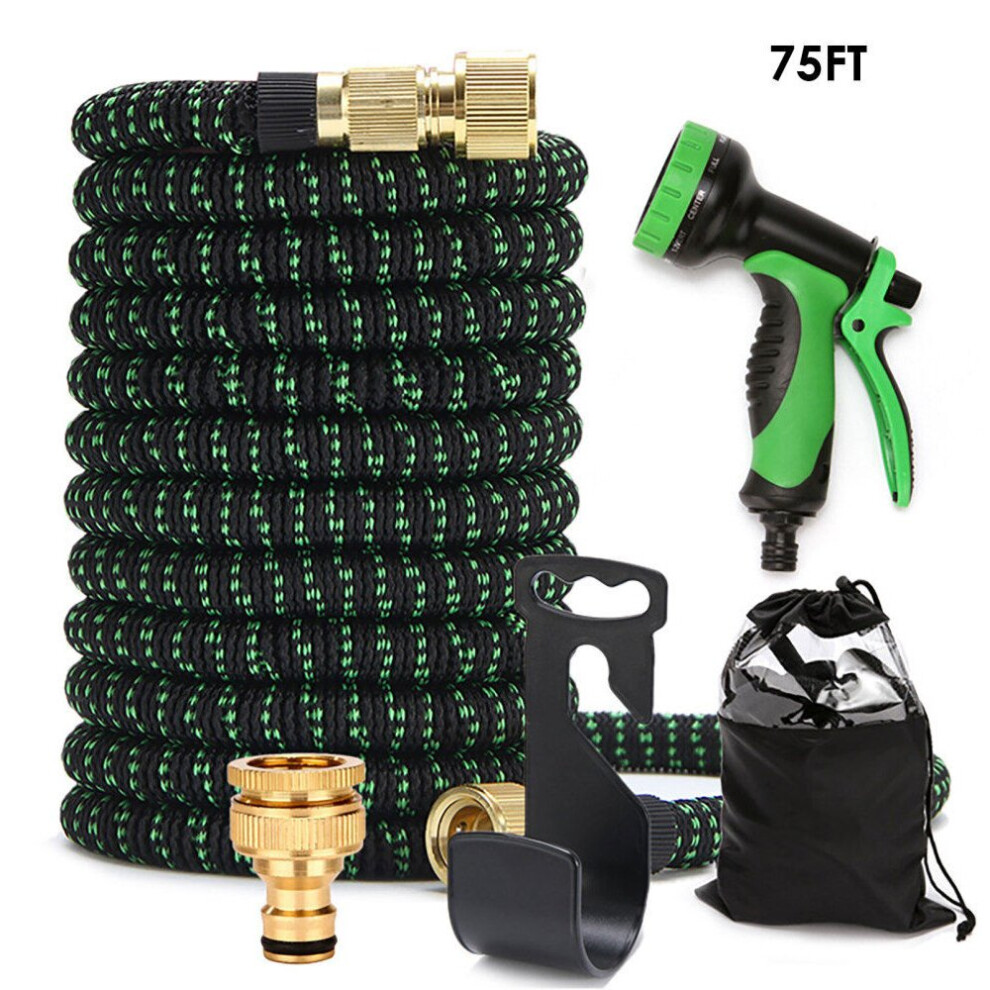 Heavy Duty Expandable Garden Hose Water Pipe 10 Pattern Spray Gun 75FT